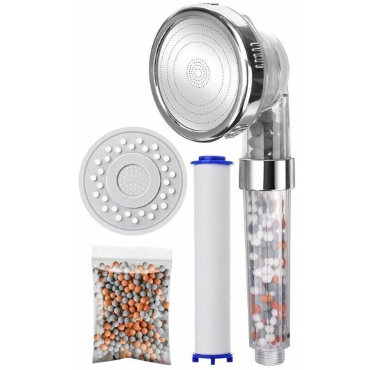 Shower Head 3-Way Hand Shower with Mineral Balls High Pressure Shower, Equipped with Additional pp Filter Cotton and Replaceable Panels