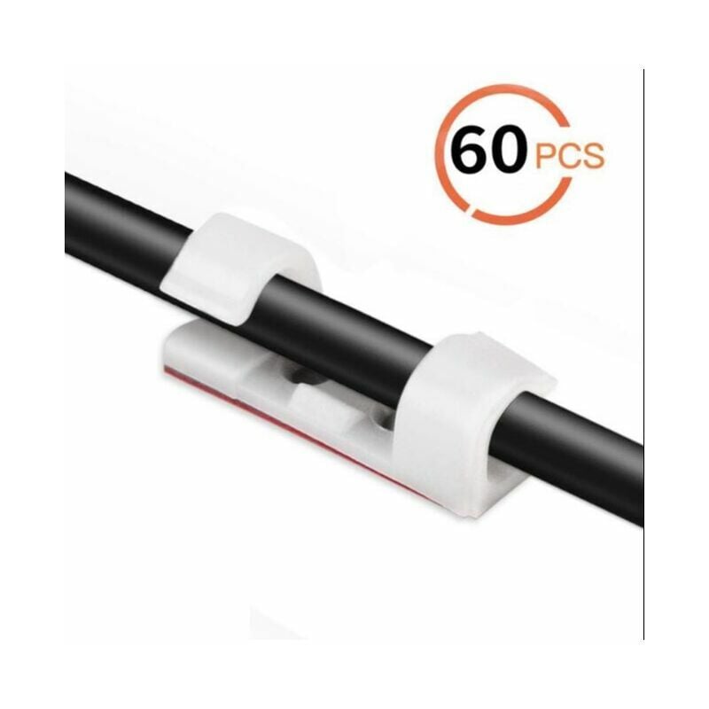 Fuhuida Trading - 60 pieces of cable ties, cable holder with adhesive base, cable tie set for desk, power cord, white
