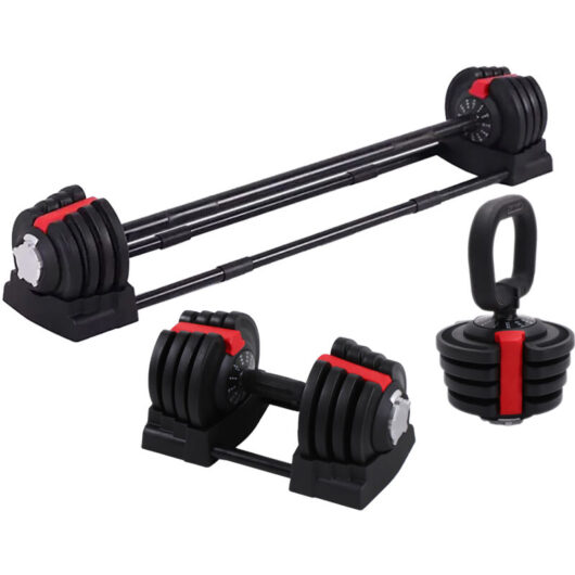 Homeology Strongology ELEMENT SET Home Fitness Black/Red Adjustable Smart Barbell/Dumbbell/Kettlebell from 2kg up to 19kg Training Weights ...