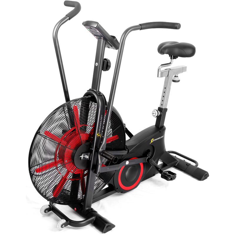 Homeology Strongology TITANIUM Assault Bike Adjustable Resistance Dual Belt Magnetic 24" Fan Professional Air Bike with Clear LCD Display