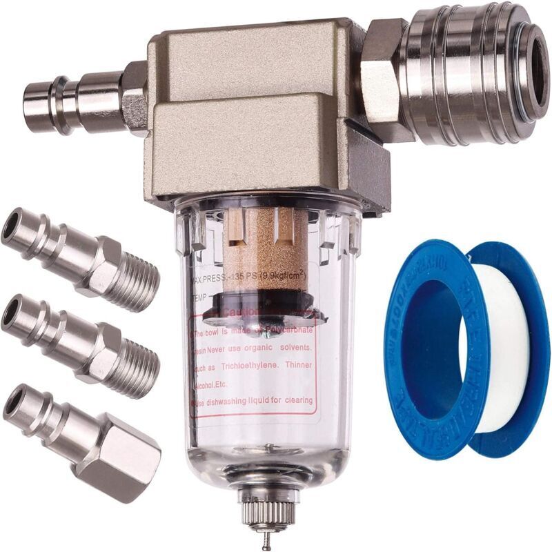 1 compressed air filter, water and oil separator, quick-connect fitting included, for professional air compressors
