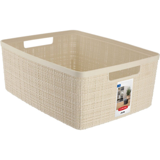 12L Curver jute storage container, cream-colored