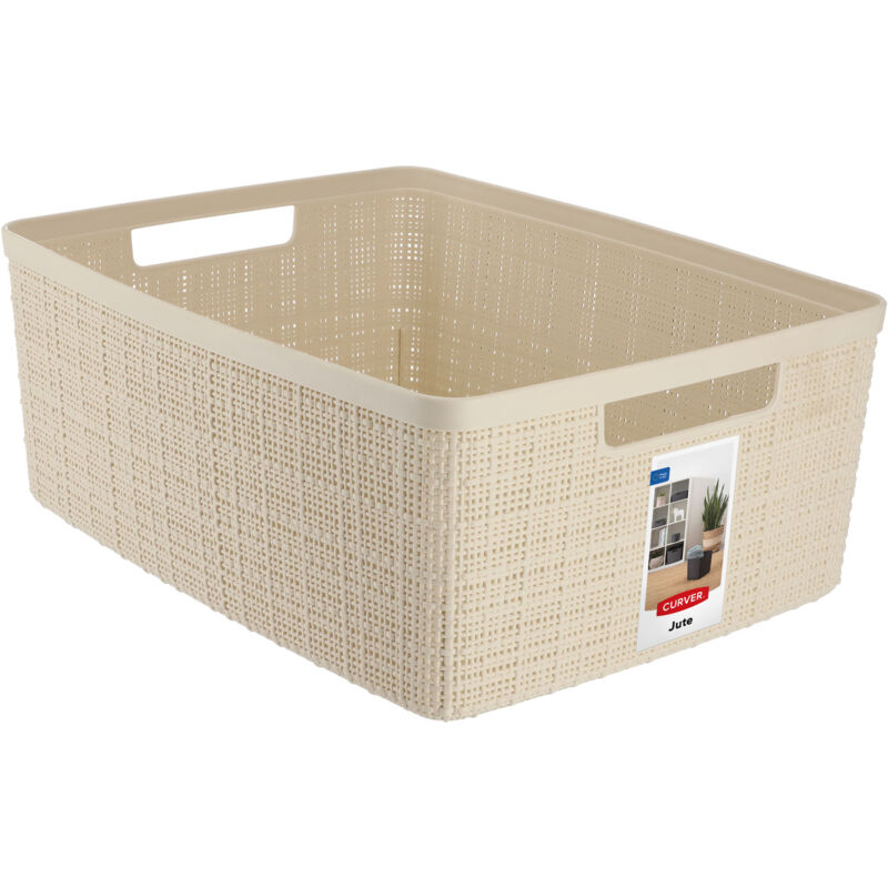12L Curver jute storage container, cream-colored