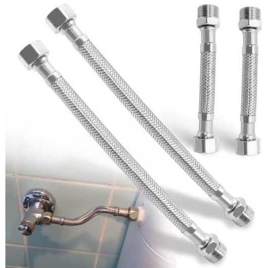 Flexible hose 3/8 inch - 4 pieces, braided hose made of 304 stainless steel, flexible fitting hose for tap, bathroom, toilet, 20 cm and 10 cm