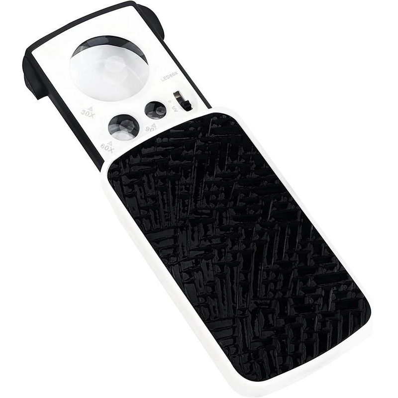 Led Illuminated Handheld Magnifier - 30X 60X 90X Magnifying Glass - Illuminated Reading Magnifier for Seniors - Black Folding Pocket Magnifier for