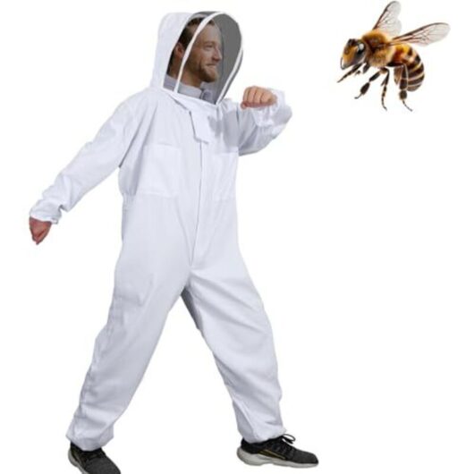[NEVER USED] Full Body Beekeeping Suit Hooded Clothing with Veil Beekeepers Protective Coat Cotton Beekeeping Suit with Wasp Hood Equipment, XL